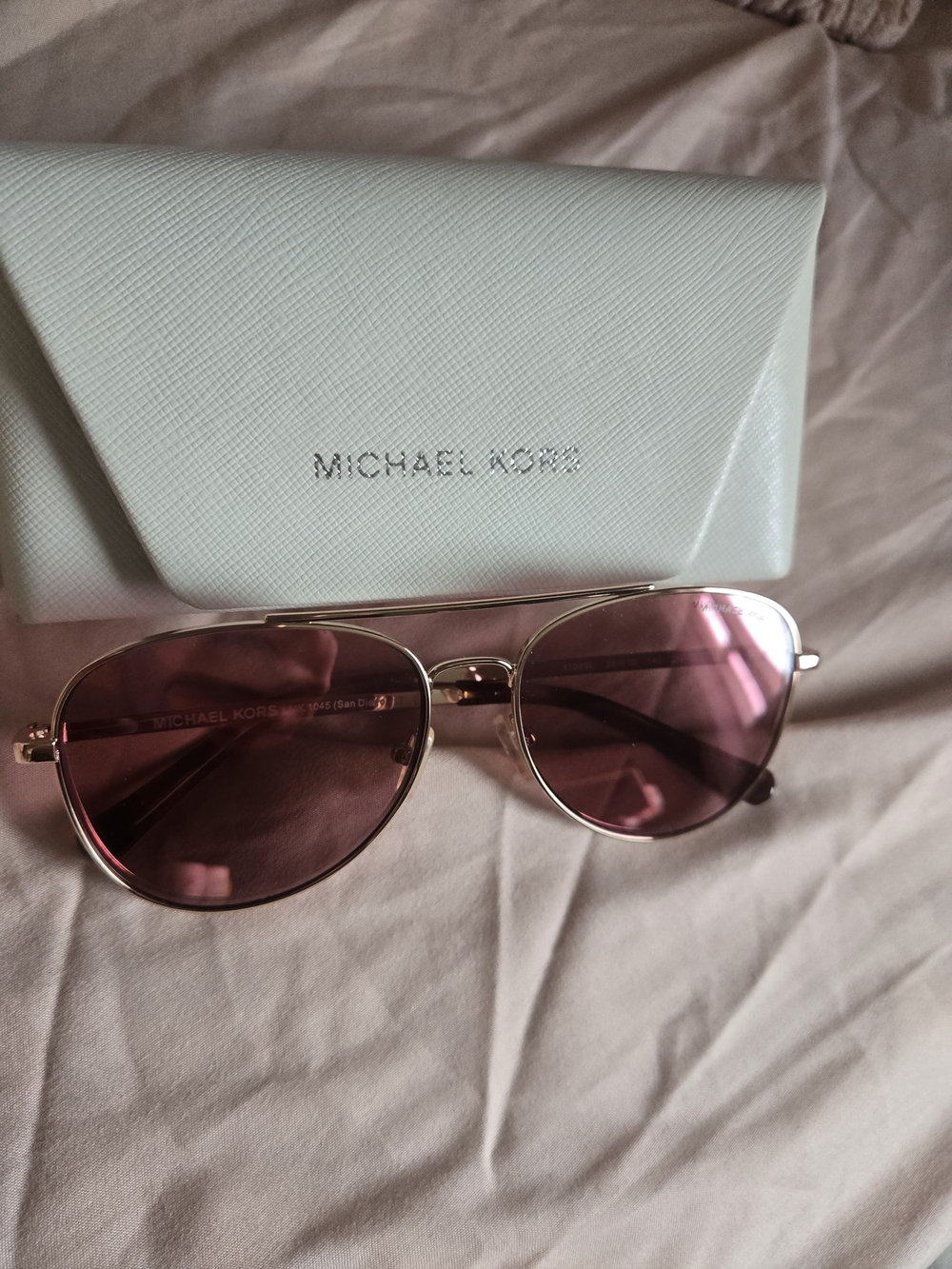 Michael Kors Rose Gold Aviator Sunglasses with Pink Lenses